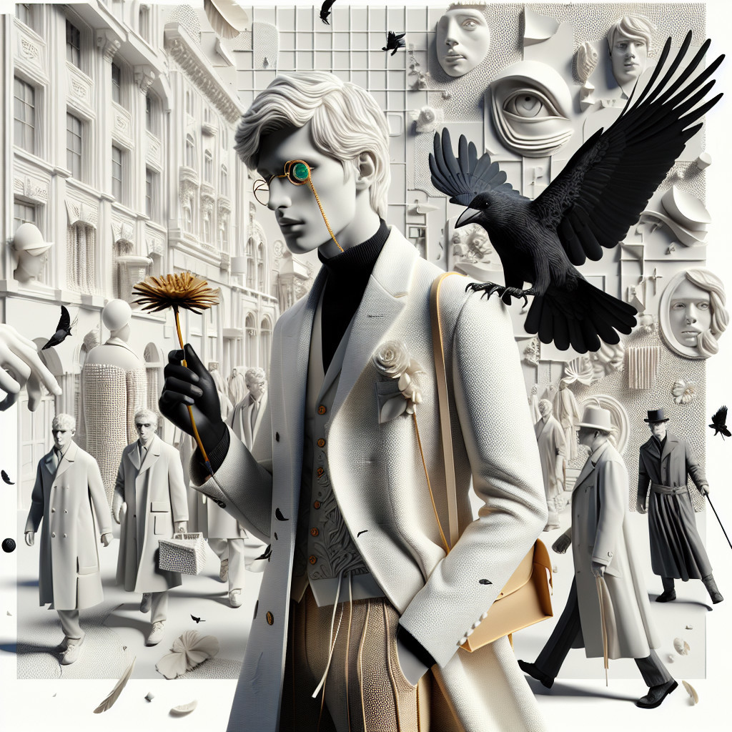 Monochromatic Scene with Figure and Abstract Backdrop