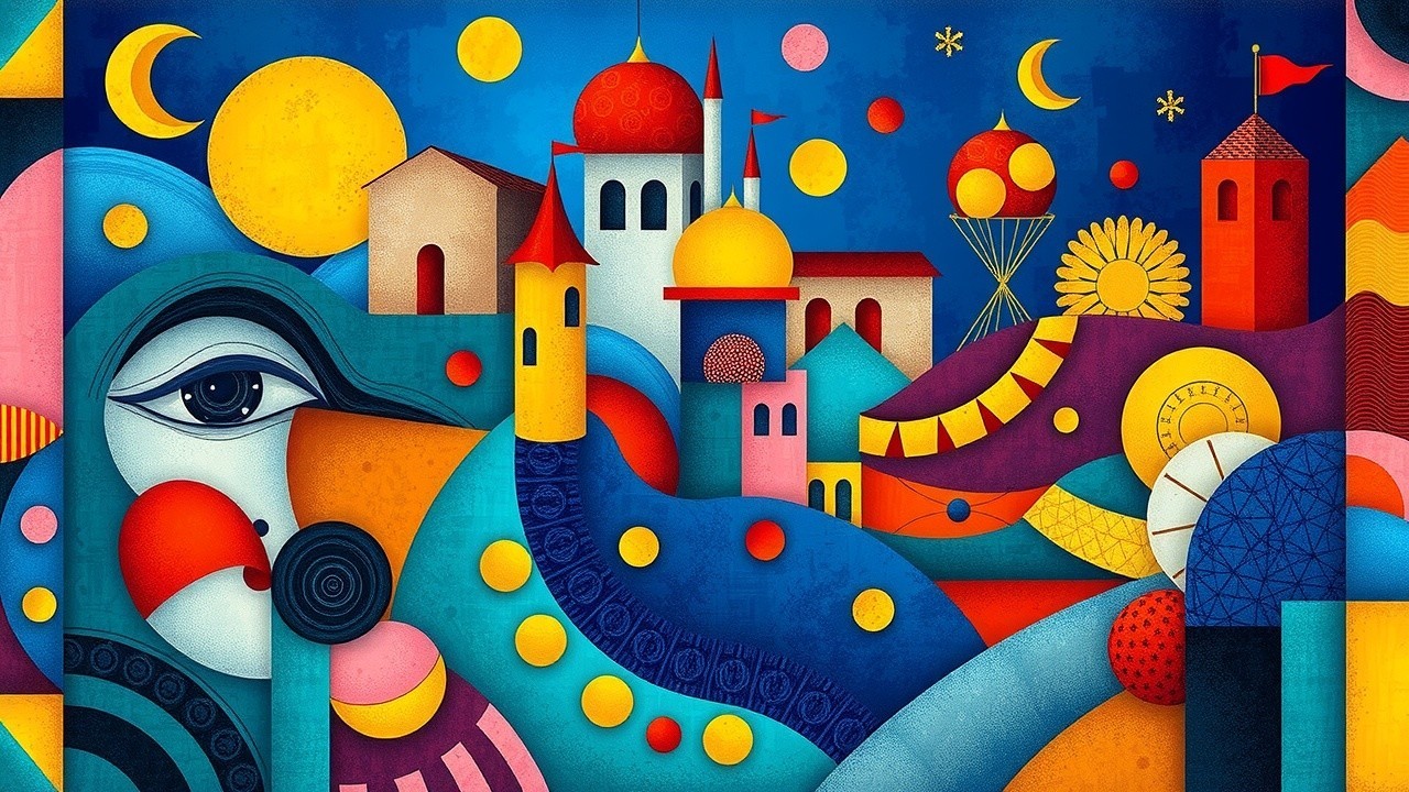 Vibrant Abstract Landscape with Whimsical Shapes