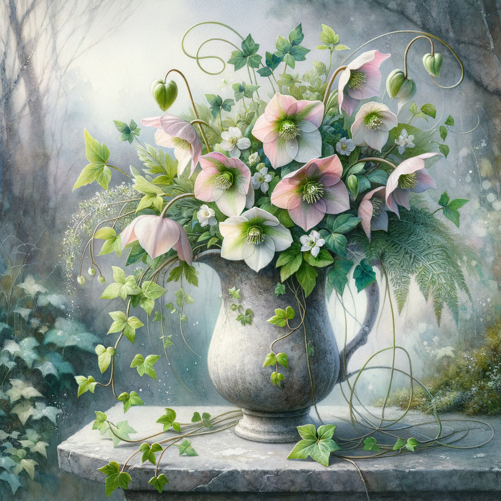 Bouquet of Pink and White Flowers in Silver Pitcher