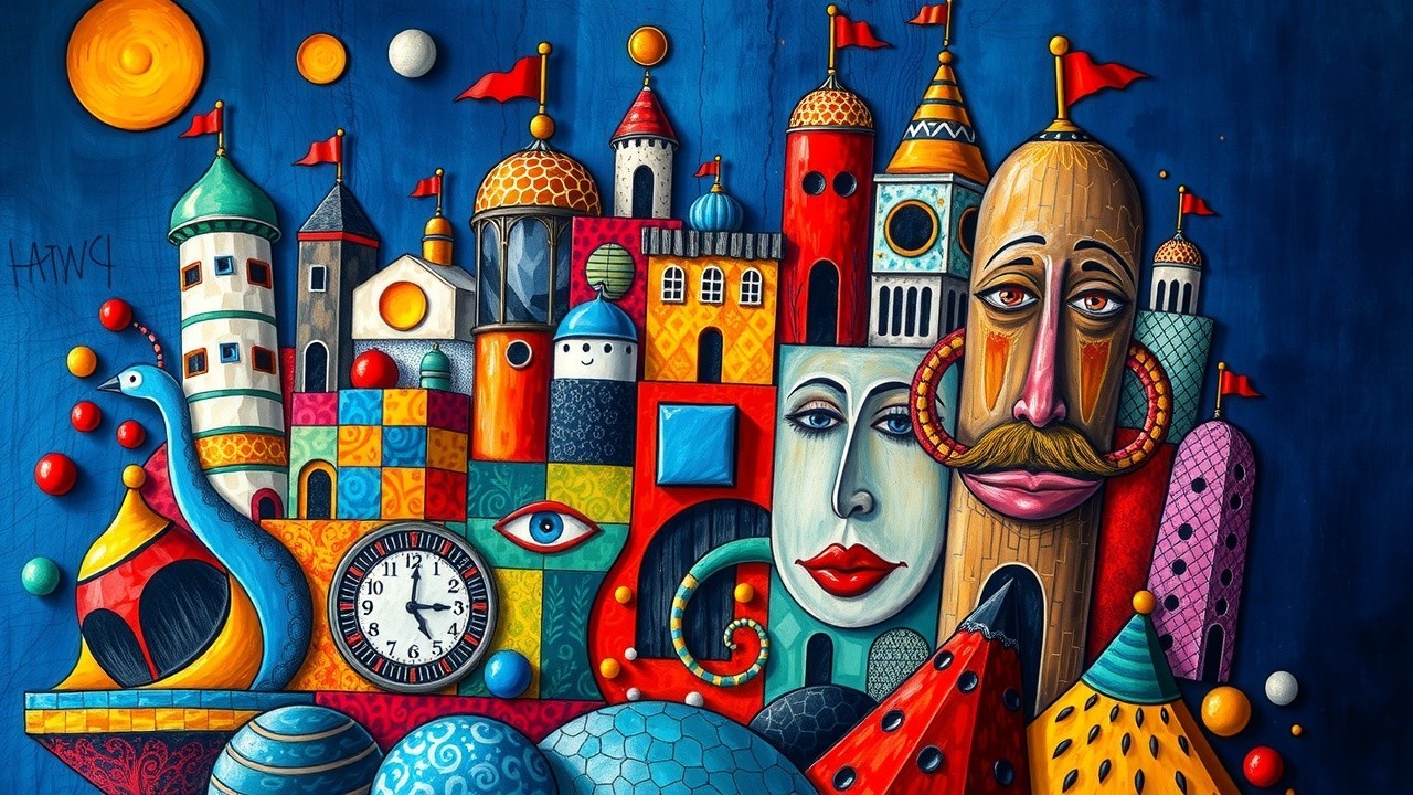 Vibrant Whimsical Cityscape with Colorful Architecture