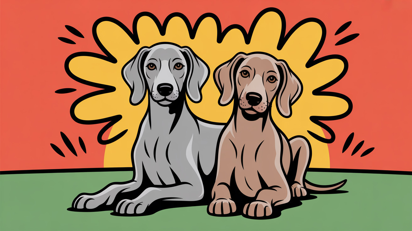 Stylized Dogs Against Vibrant Yellow Rays Background