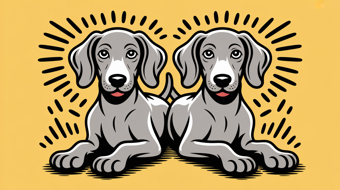 Cartoon Gray Dogs Relaxing on Vibrant Yellow Background
