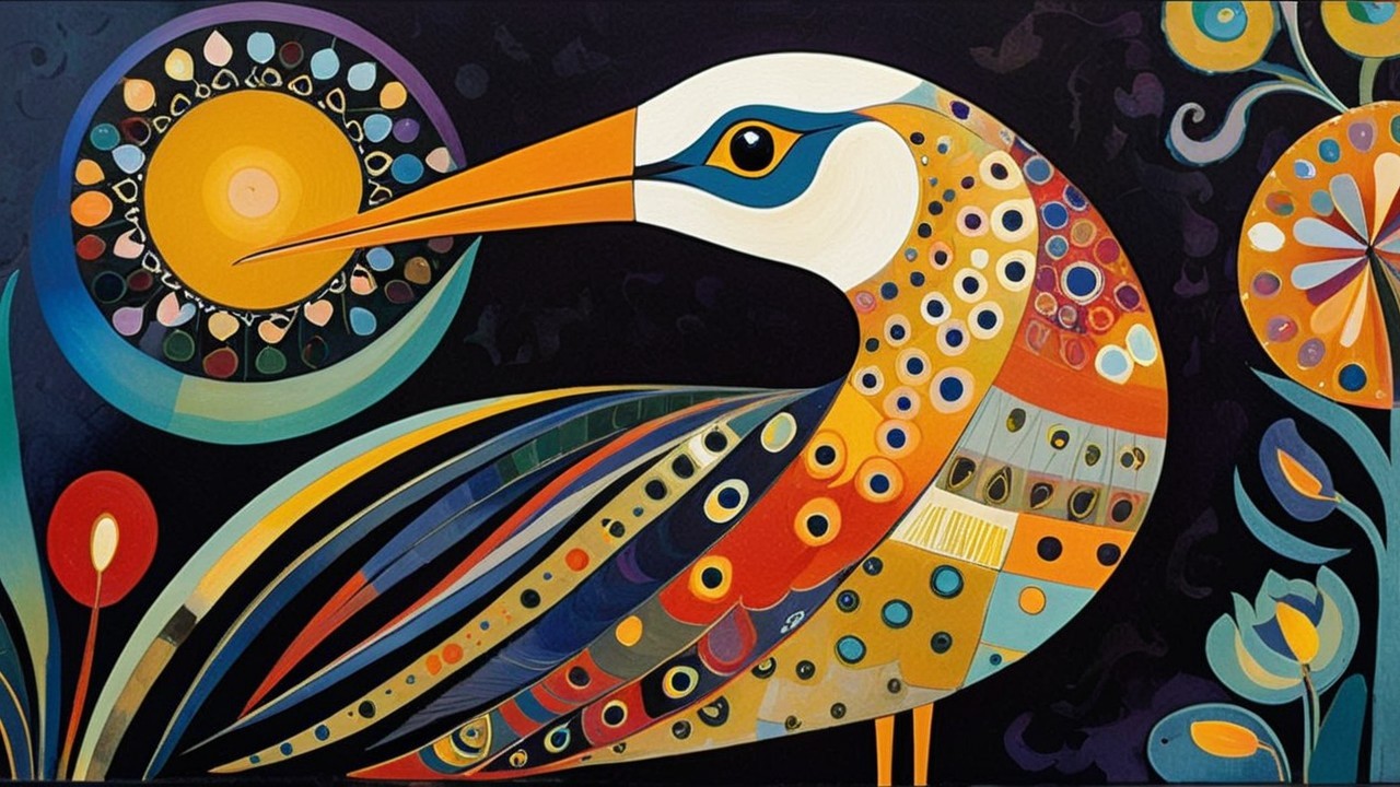 Vibrant Bird with Colorful Plumage and Floral Motifs