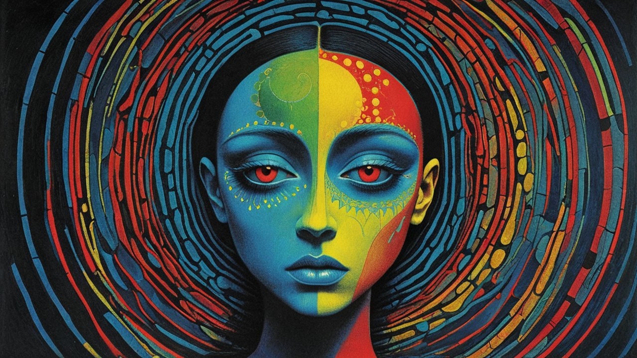 Stylized portrait of a woman with bold facial paint