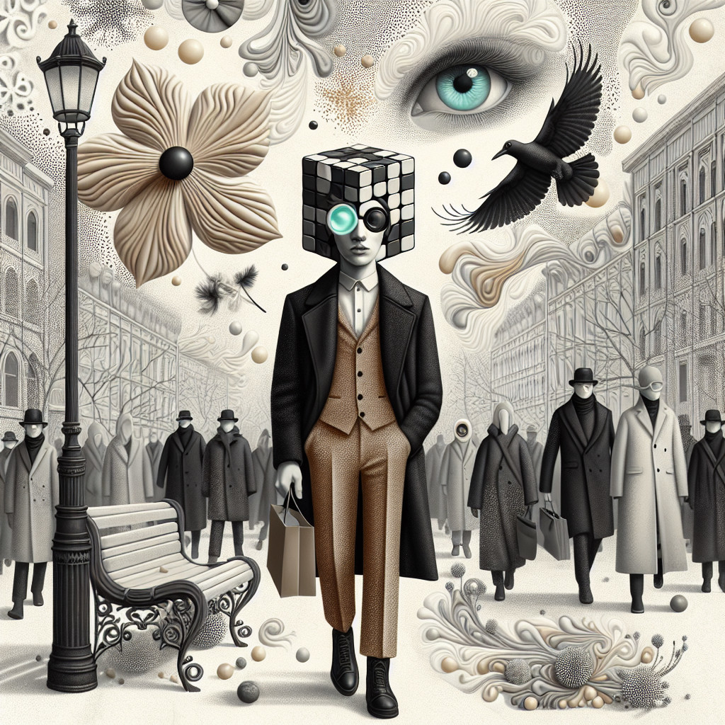 Surreal Scene of Man with Rubik's Cube Head