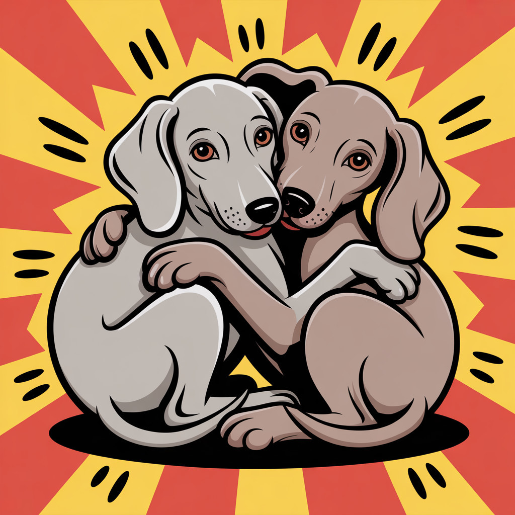Cartoon Dogs Embracing with Vibrant Background Design