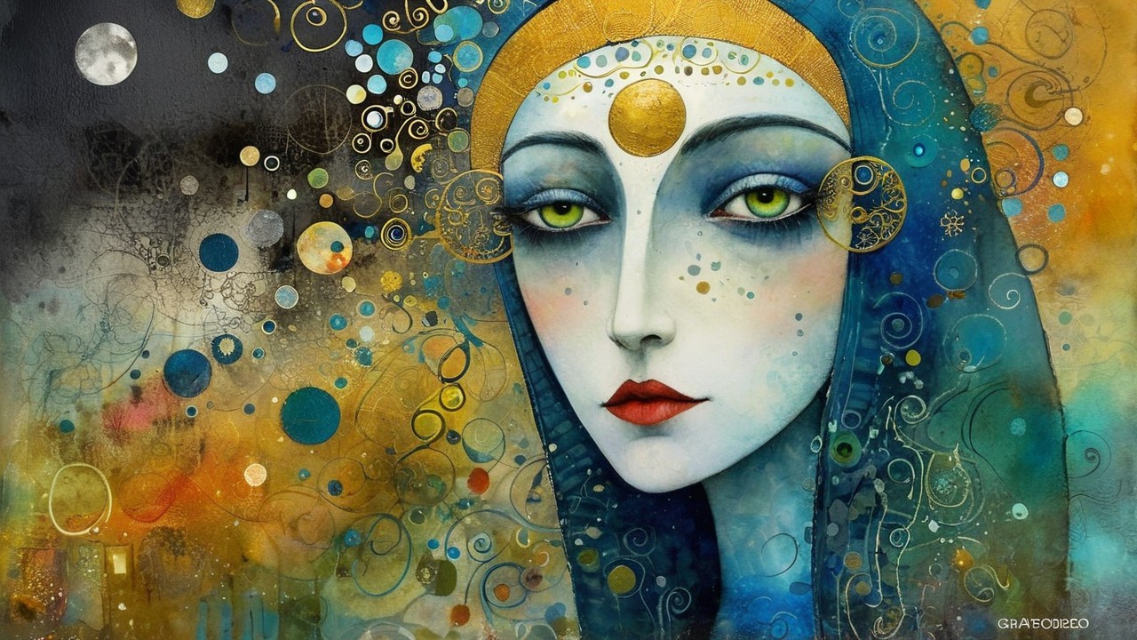 Ethereal Woman with Green Eyes in Cosmic Setting