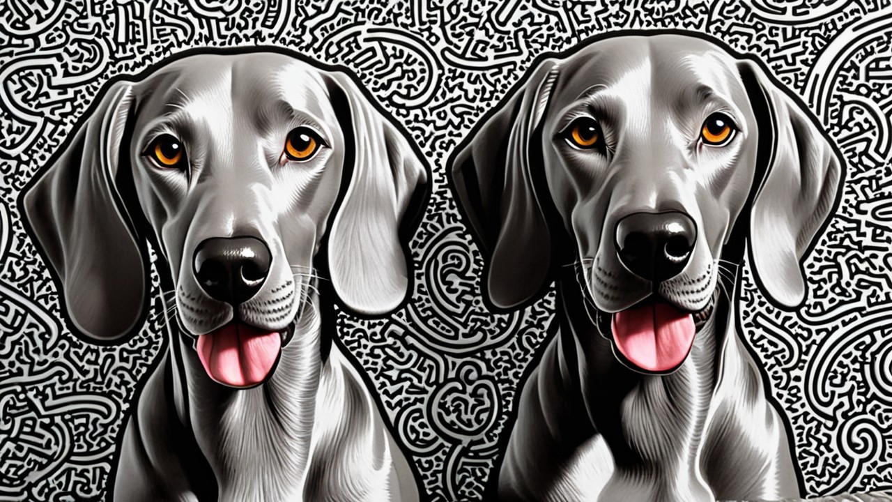Gray Weimaraners with Amber Eyes and Abstract Background