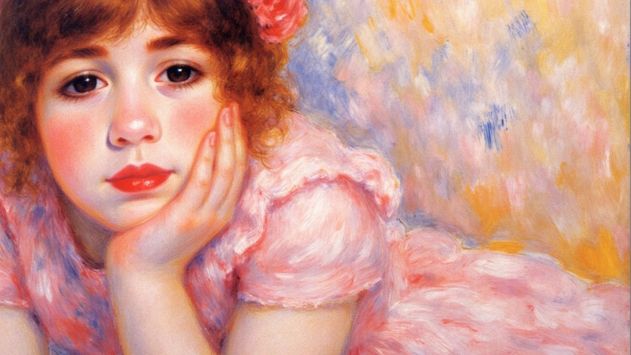 Young girl in pink dress with dreamy background