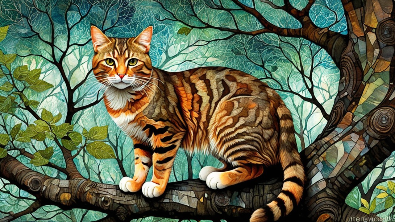 Majestic Tabby Cat in Vibrant Nature Setting