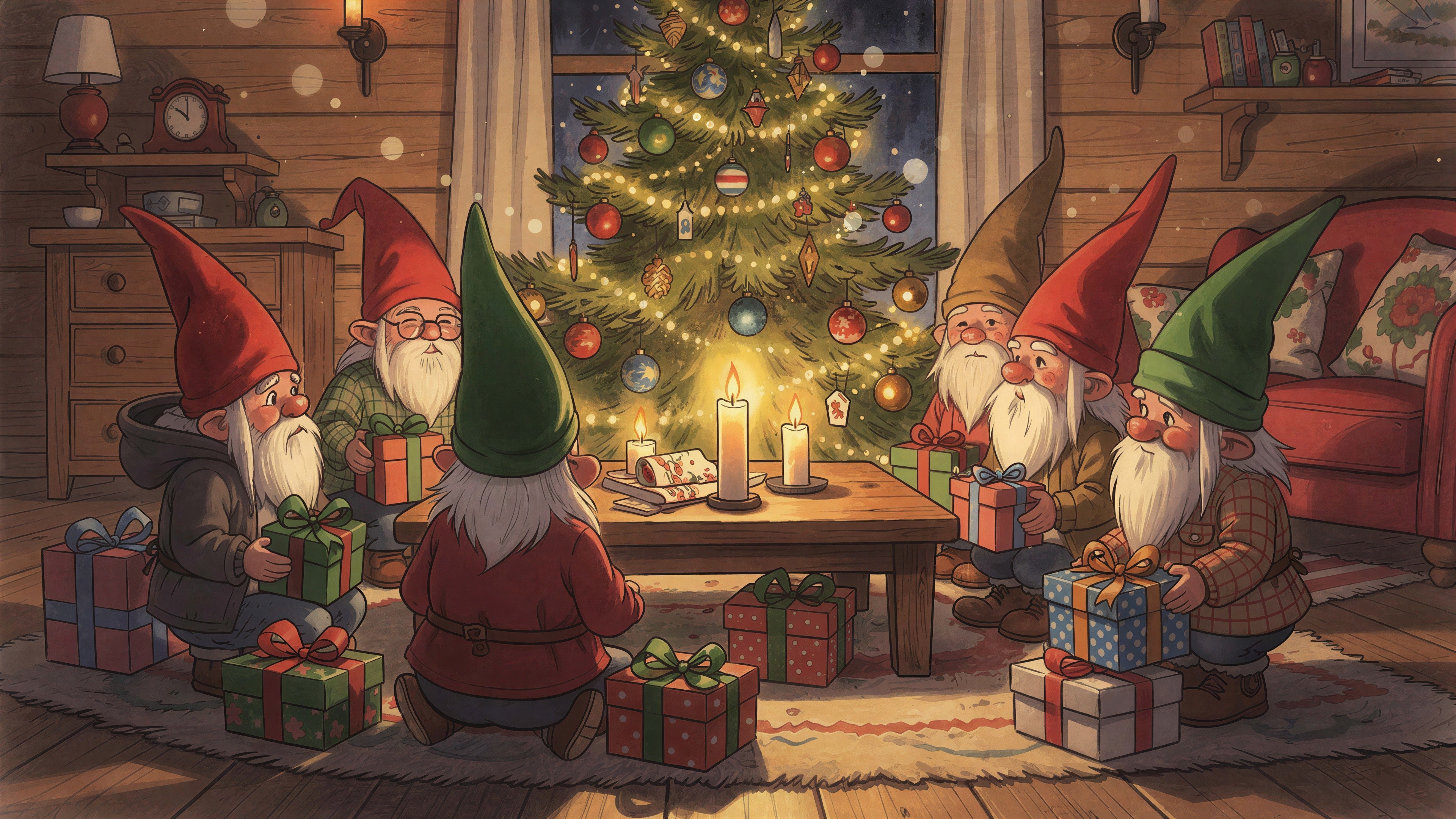 Gnomes Celebrating New Year's at a Festive Table