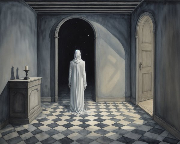 Mysterious Room with Figure and Candlelit Ambiance