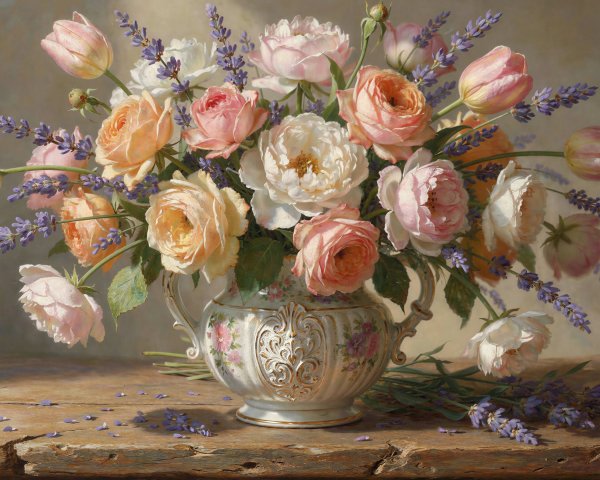 Still Life with Silver Vase and Colorful Floral Arrangement