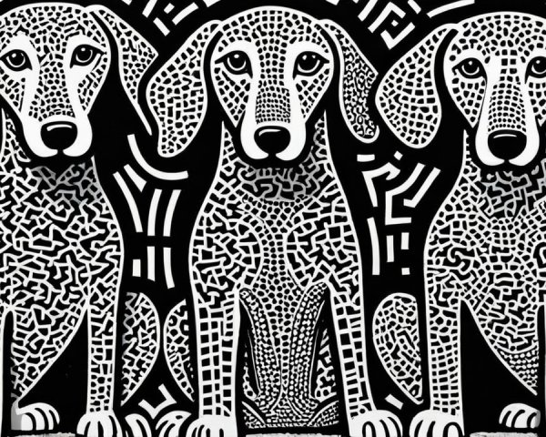 Stylized Dogs with Intricate Patterns and Abstract Background