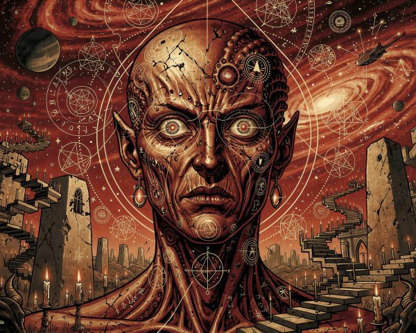 Intricate Dark Fantasy Illustration of a Skeletal Alien Being