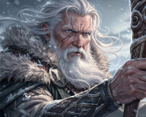 Hyperrealistic Portrait of an Old Viking God