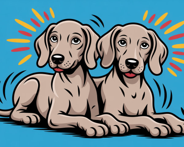 Cartoon Dogs on Bright Blue Background with Rays