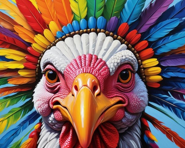 Vibrant Bird with Colorful Feather Headdress Display