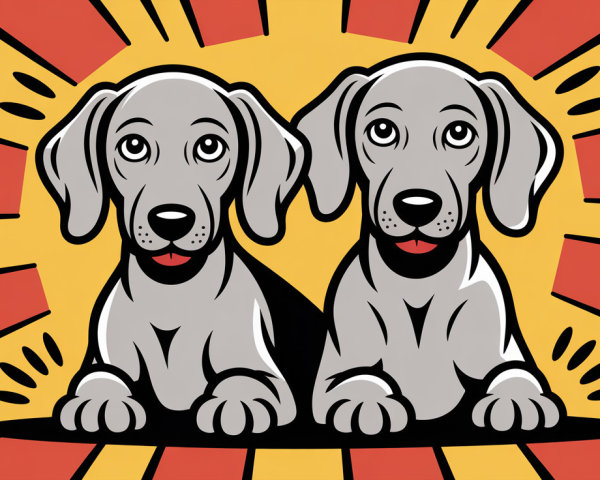 Cartoon Dogs with Floppy Ears and Vibrant Background