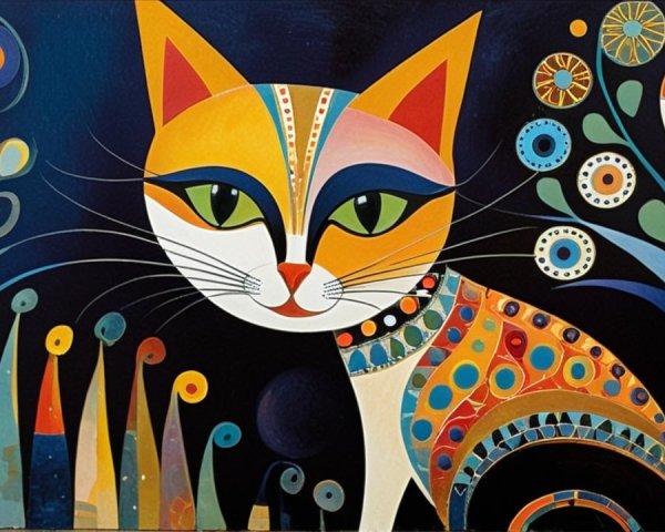 Vibrant Stylized Cat with Colorful Patchwork Coat