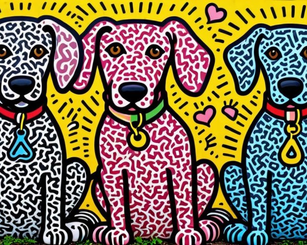 Colorful Cartoon Dogs on Bright Yellow Background