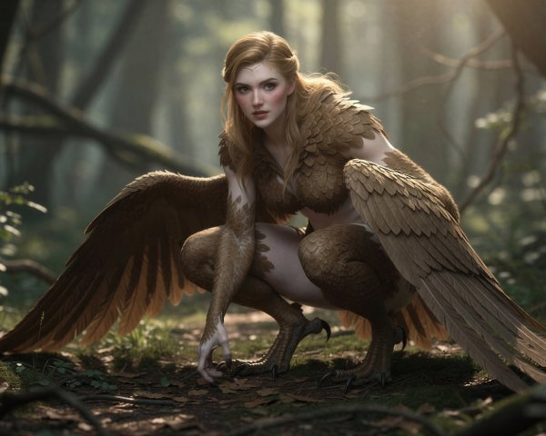 Blonde Harpy with Feathered Wings in Fantasy Art