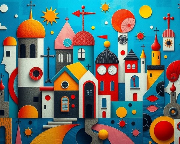 Vibrant Collage of Whimsical Colorful Architecture