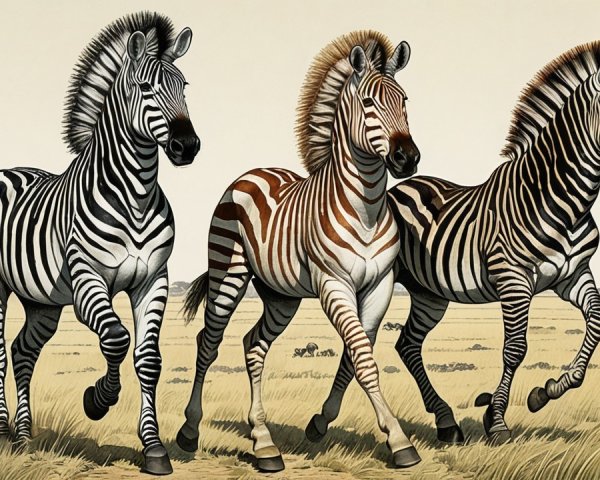 Zebras Trotting Across Savanna with Striking Stripes