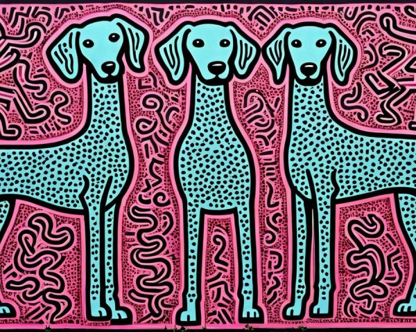 Stylized Dogs in Playful Blue on Pink Background