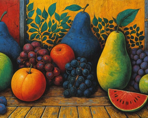 Vibrant Still Life of Colorful Fruits on Wooden Surface