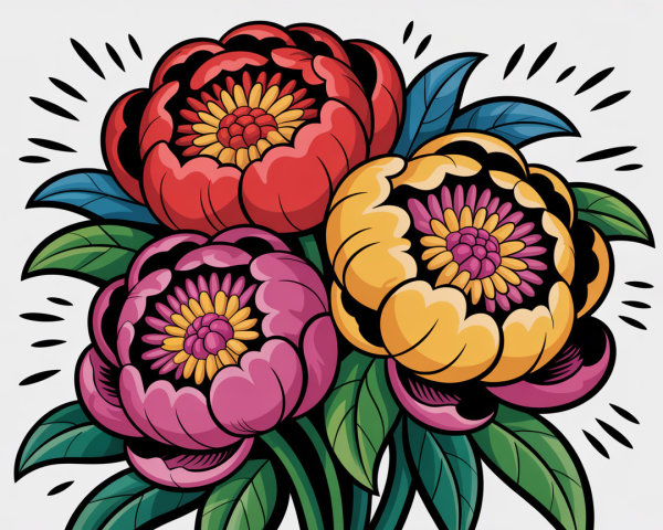 Vibrant Bouquet of Three Large Peony Flowers