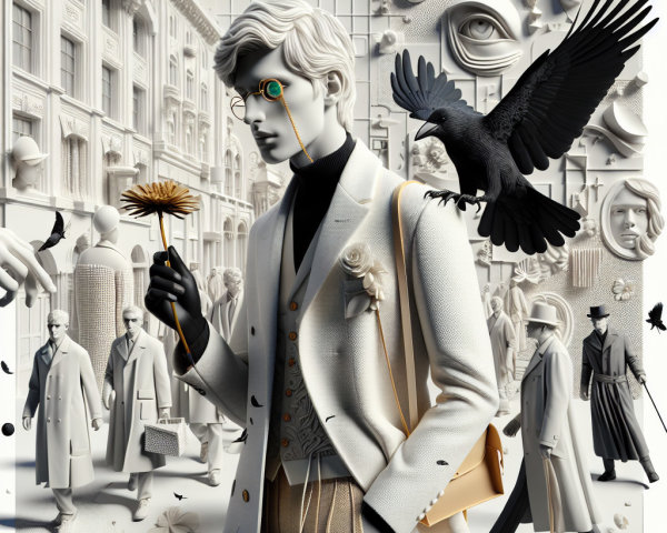 Monochromatic Scene with Figure and Abstract Backdrop