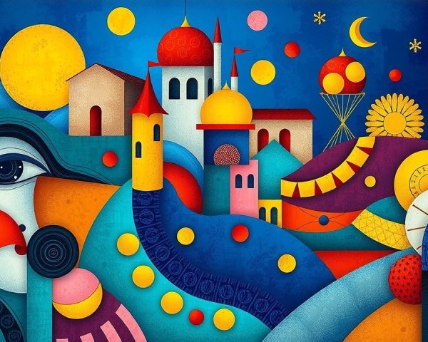 Vibrant Abstract Landscape with Whimsical Shapes