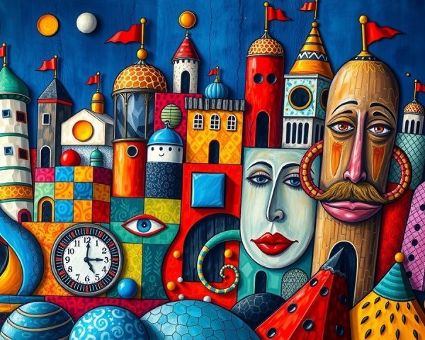 Vibrant Whimsical Cityscape with Colorful Architecture