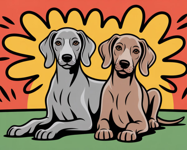 Stylized Dogs Against Vibrant Yellow Rays Background