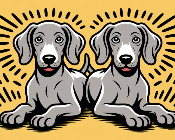 Cartoon Gray Dogs Relaxing on Vibrant Yellow Background