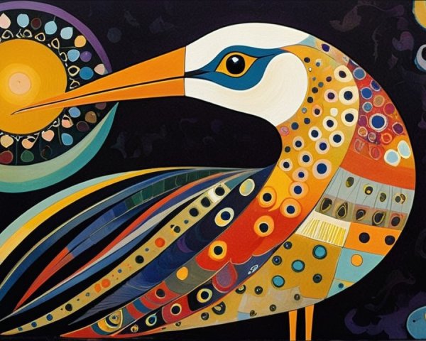Vibrant Bird with Colorful Plumage and Floral Motifs
