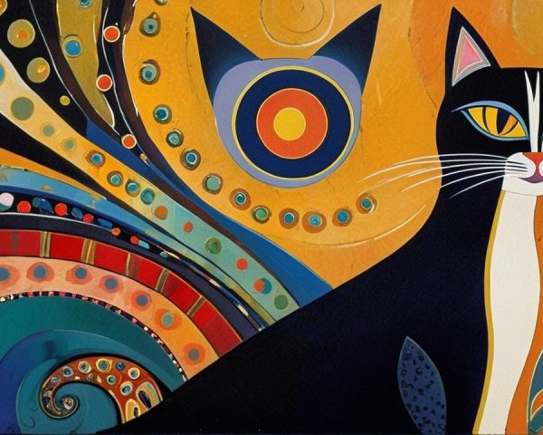 Vibrant Artwork of a Black Cat with Colorful Patterns