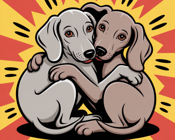 Cartoon Dogs Embracing with Vibrant Background Design