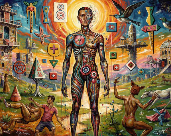 Surreal Landscape Oil Painting with Androgynous Figure