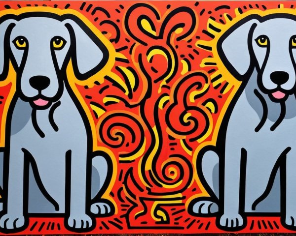 Stylized Gray Dogs on Vibrant Orange Background