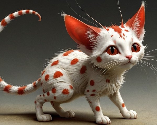 Whimsical Animated Cat with Orange Spots and Gray Background