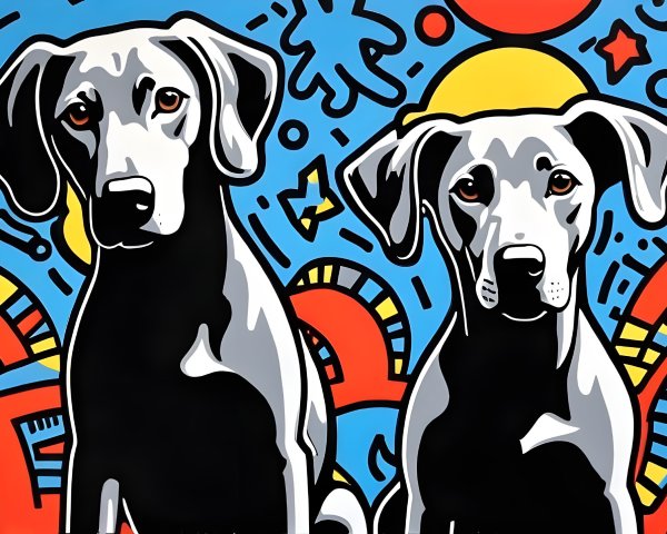 Stylized Gray Dogs Against Vibrant Abstract Background