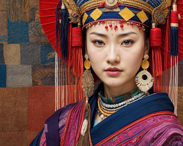 Young Woman in Traditional Attire with Intricate Jewelry