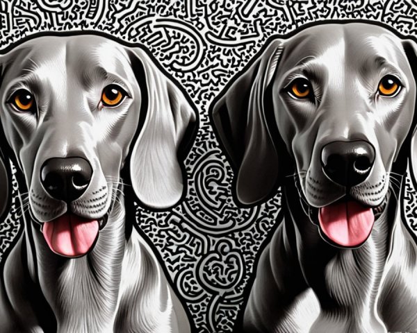 Gray Weimaraners with Amber Eyes and Abstract Background