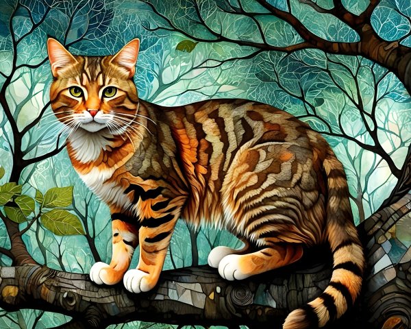Majestic Tabby Cat in Vibrant Nature Setting