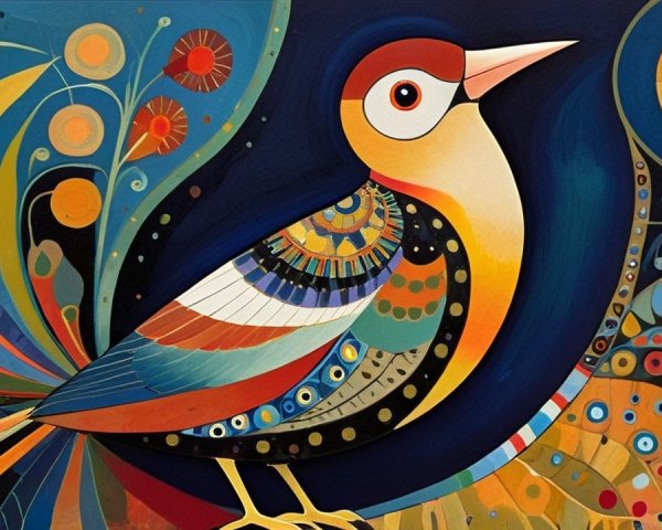 Vibrant Abstract Bird with Intricate Patterns and Colors