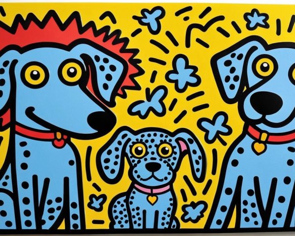 Stylized Dogs with Butterflies on Yellow Background