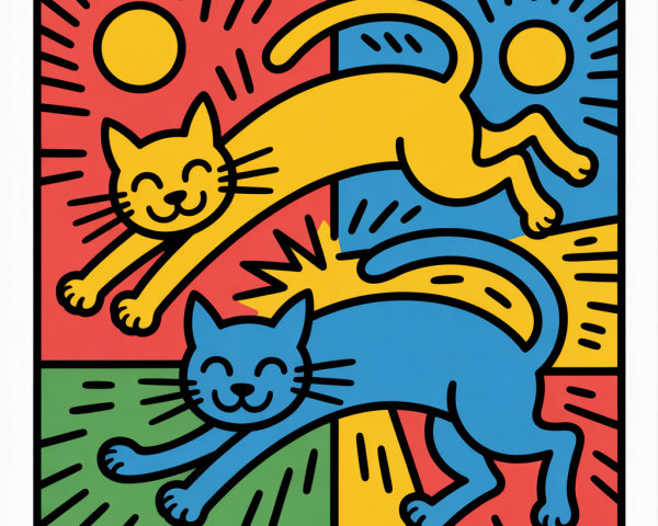 Playful Cats Against Vibrant Four-Section Background