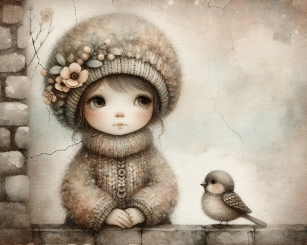 Whimsical Illustration of a Girl in Cozy Attire